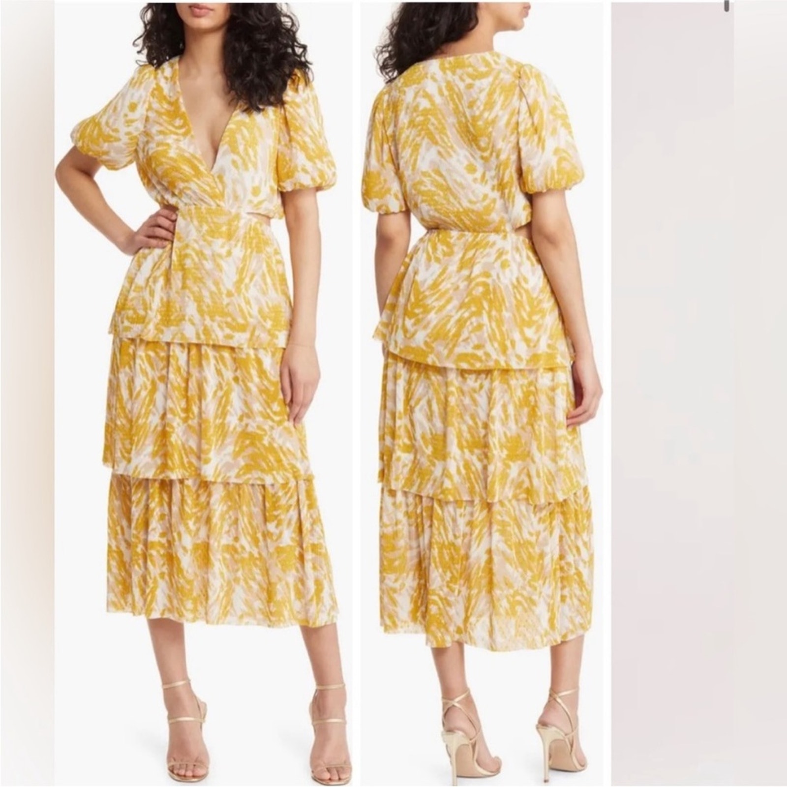 New Charles Henry Cutout Waist Tiered Clip Dot Dress, Size Xl